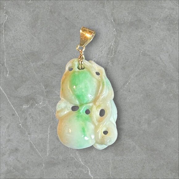 Chinese Vintage Hand Carved Jadeite Fruit Pendant Gold Bezel - Picture 5 of 7
